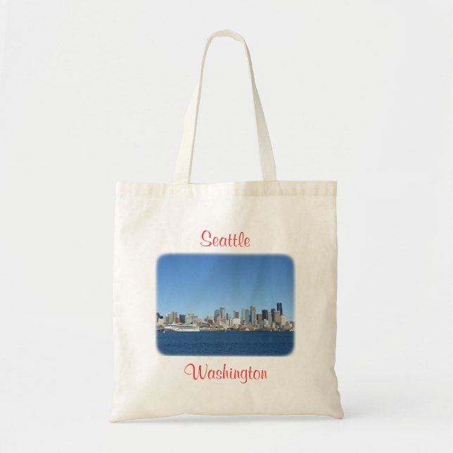 Seattle Washington  Harbour Skyline Budget Totebag Tote Bag (Front)