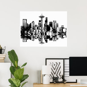 Seattle, Washington in black and white Poster