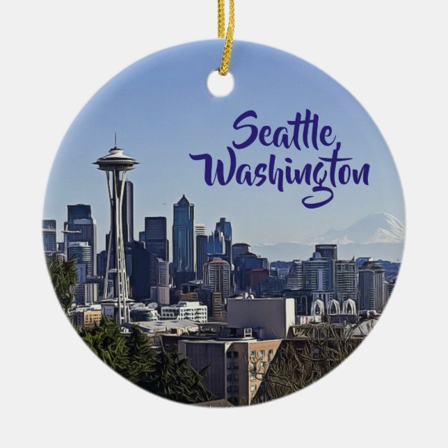 Seattle, Washington Keepsake Souvenir Christmas Ceramic Tree Decoration (Front)