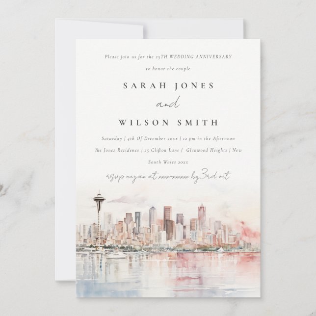 Seattle Washington  Landscape Wedding Anniversary Invitation (Front)