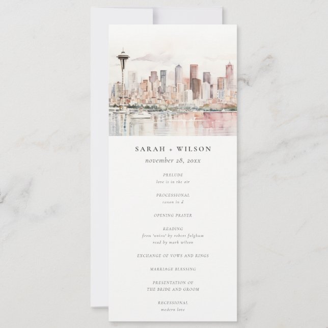 Seattle Washington Landscape Wedding Program Invitation (Front)