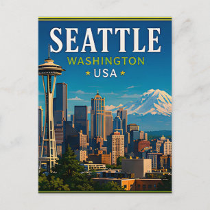 ☕ Seattle Washington Memory From Space Needle ☕ Postcard