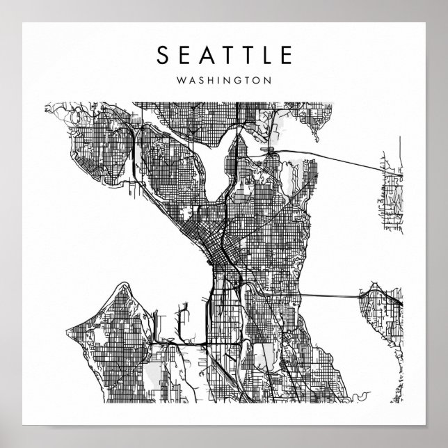Seattle Washington Minimal Modern Street Map Poster (Front)