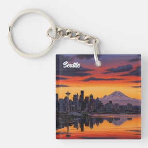 Seattle Washington Mt Rainier Sunset Key Ring