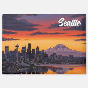 Seattle Washington Mt Rainier Sunset Magnet