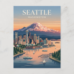 Seattle Washington Mt Rainier Sunset Postcard