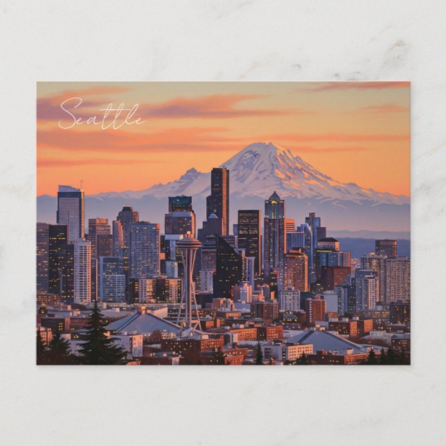 Seattle Washington Mt Rainier Sunset Postcard (Front)