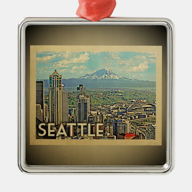 Seattle Washington Ornament Vintage Travel (Front)
