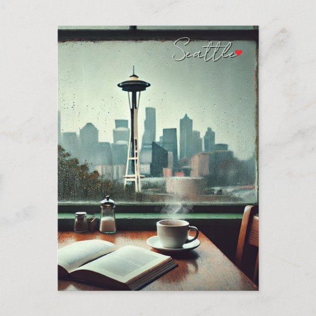 Seattle Washington Rain Love Coffee Postcard (Front)