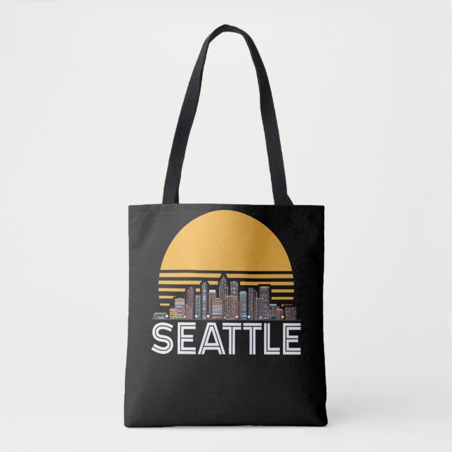 Seattle Washington Retro City Skyline Tote Bag (Front)