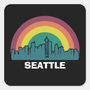 Seattle Washington Retro Sunset Cityscape Square Sticker