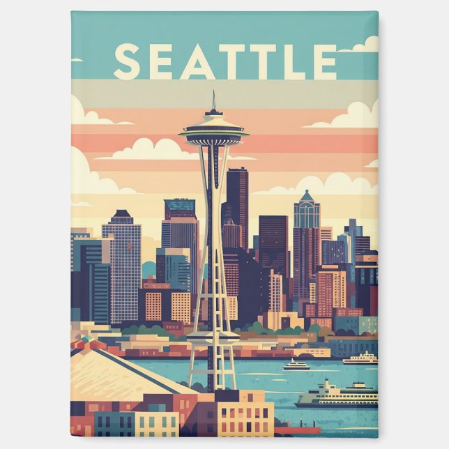 Seattle Washington Retro Vintage Magnet (Front)