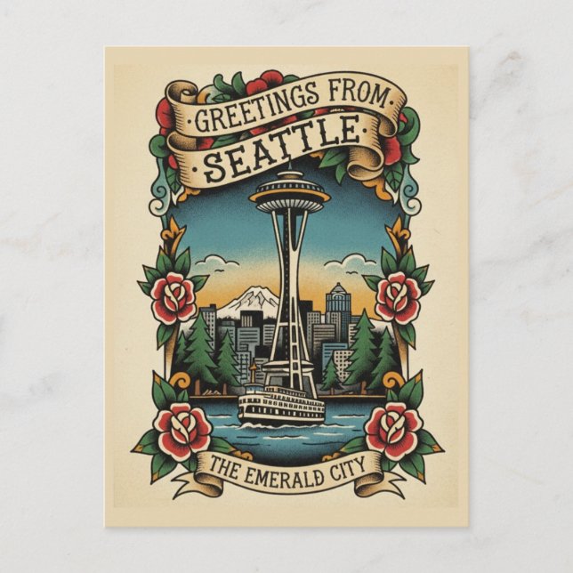 Seattle Washington Retro Vintage Postcard (Front)