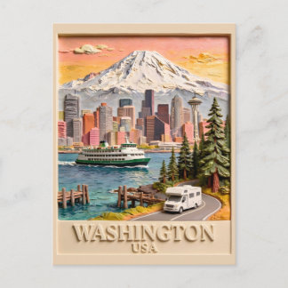 Seattle Washington Road Trip Textured City Skyline Postcard