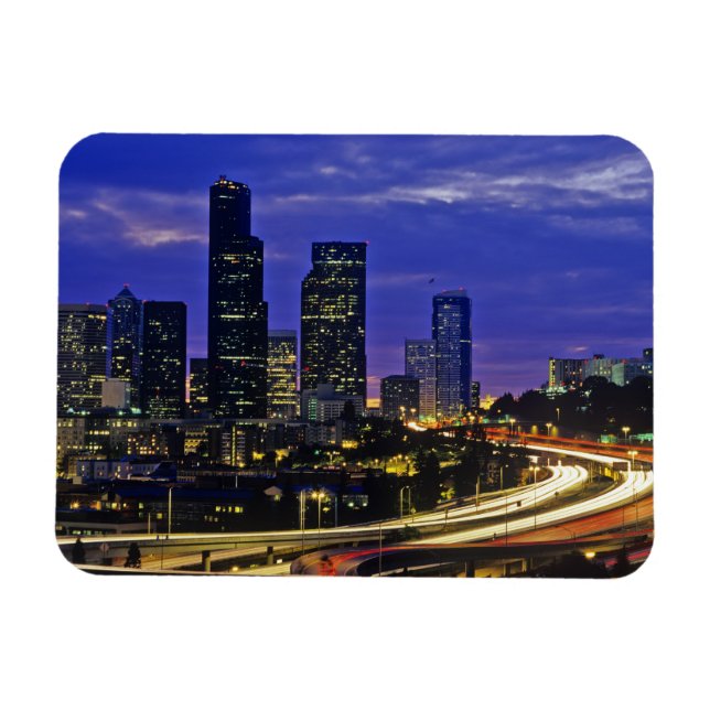 Seattle, Washington skyline at night Magnet (Horizontal)