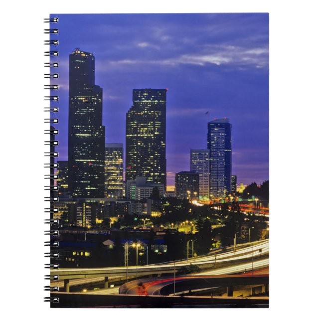 Seattle, Washington skyline at night Notebook (Front)