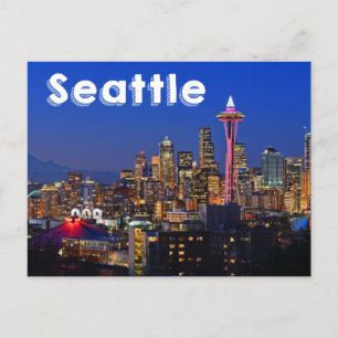 Seattle, Washington Skyline At Night USA Postcard