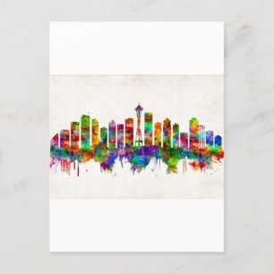 Seattle Washington Skyline Holiday Postcard