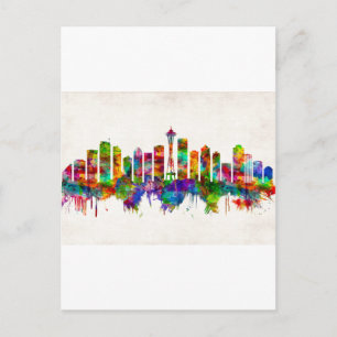 Seattle Washington Skyline Holiday Postcard