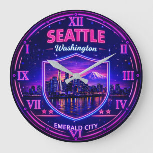 Seattle Washington Skyline Large Clock