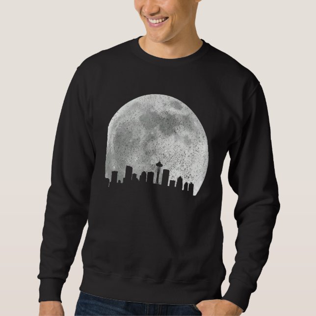 Seattle Washington Skyline Moon Pride Vintage Seat Sweatshirt (Front)