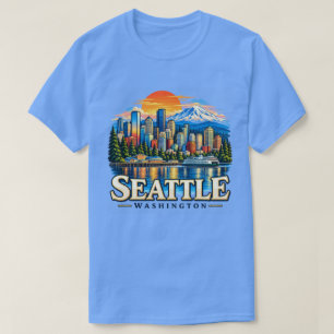 Seattle Washington Skyline Mountain Art T-Shirt