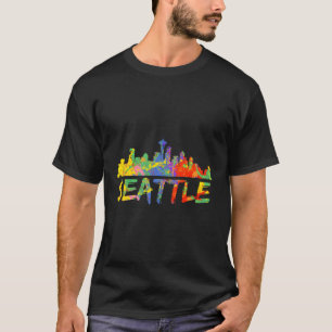 Seattle Washington Skyline Paint Splash T-Shirt