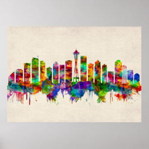 Seattle Washington Skyline Poster
