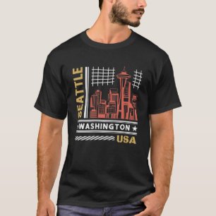 Seattle Washington Skyline Retro Urban Design T-Shirt