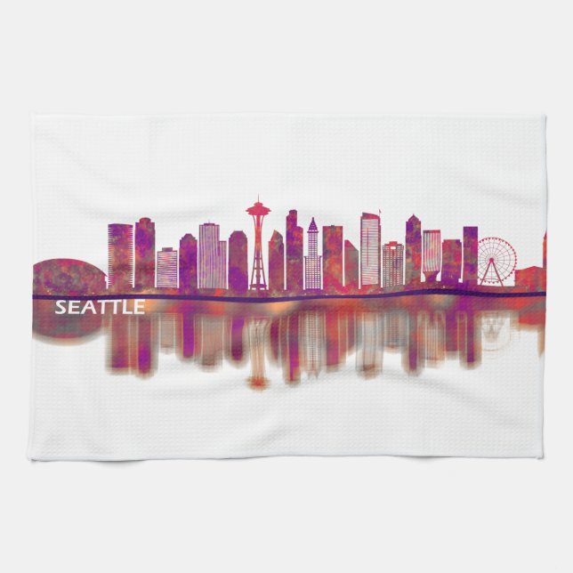 Seattle Washington Skyline Tea Towel (Horizontal)