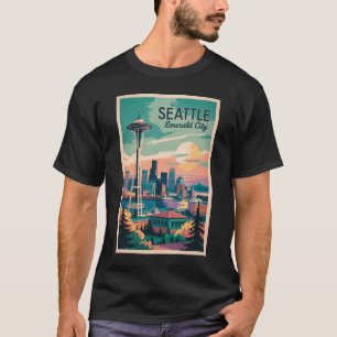 Seattle Washington Skyline Travel Art Vintage T-Shirt
