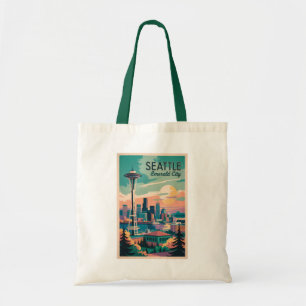 Seattle Washington Skyline Travel Art Vintage Tote Bag