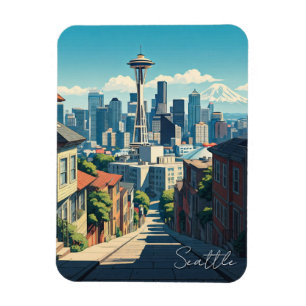 Seattle Washington Space Needle Mt Rainier Magnet
