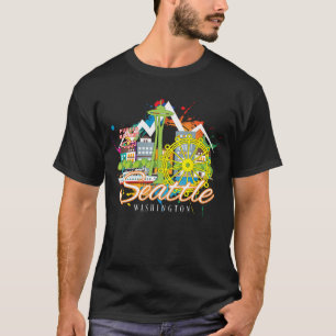 Seattle Washington Space Needle Skyline Harbour T-Shirt
