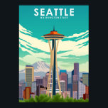 Seattle Washington State United States Travel Poster<br><div class="desc">Seattle,  Washington State,  United States travel city illustration that will look great in your home or workplace.</div>