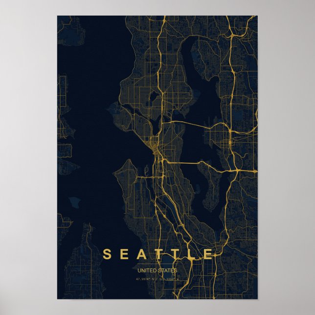 Seattle Washington Stylised Map Print (Front)