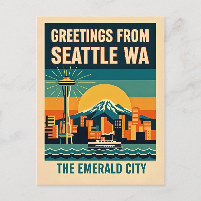 Seattle Washington – The Emerald City Retro 1930s Postcard (Front)