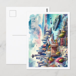 Seattle Washington USA Famous Place watercolor Postcard