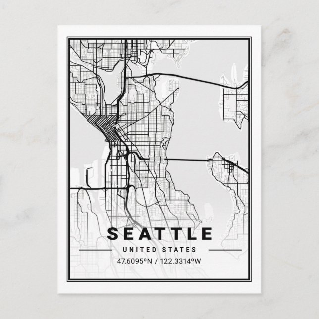 Seattle Washington USA Travel City Map Postcard (Front)