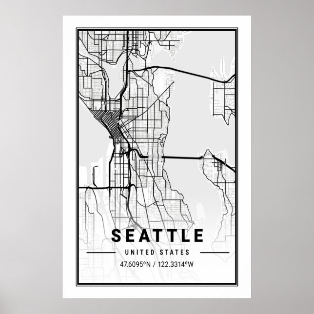 Seattle Washington USA Travel City Map Poster (Front)