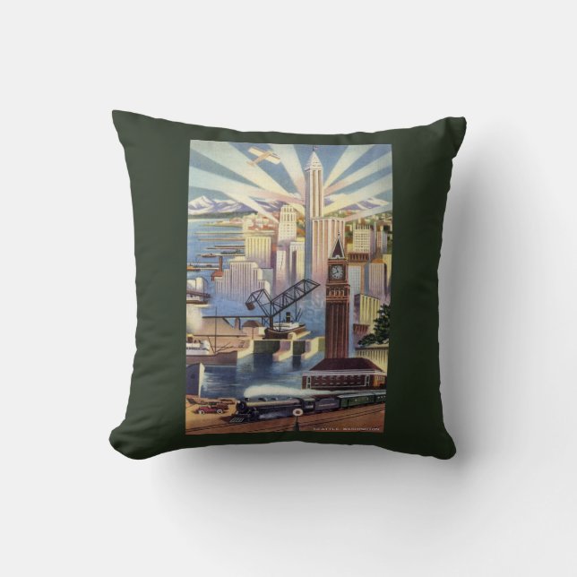 Seattle, Washington - View of Downtown Cushion (Front)