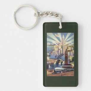 Seattle, Washington - View of Downtown Key Ring