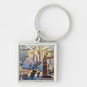 Seattle, Washington - View of Downtown Key Ring