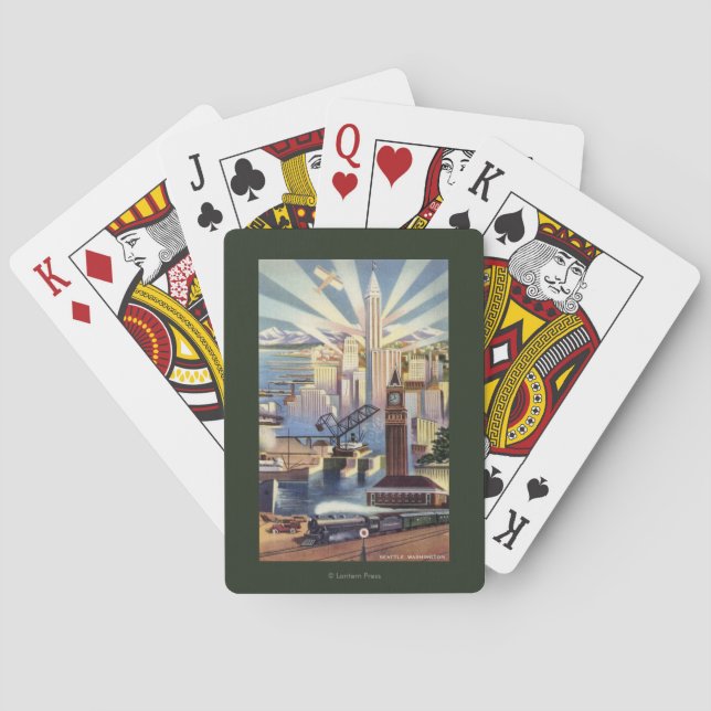 Seattle, Washington - View of Downtown Playing Cards (Back)