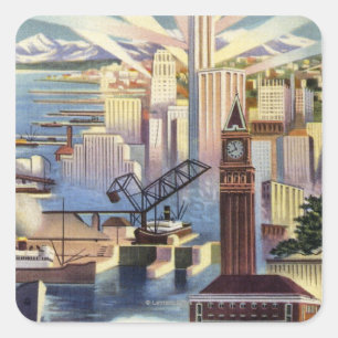 Seattle, Washington - View of Downtown Square Sticker