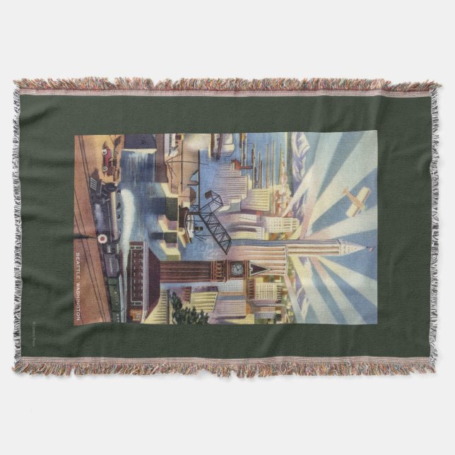 Seattle, Washington - View of Downtown Throw Blanket (Front)