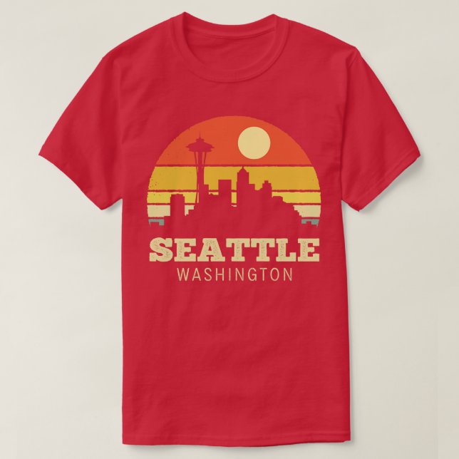 Seattle Washington Vintage Sunset T-Shirt (Design Front)