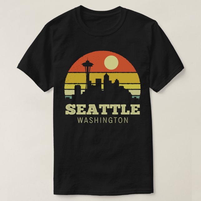 Seattle Washington Vintage Sunset T-Shirt (Design Front)