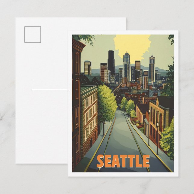 Seattle Washington Vintage Travel Illustration Postcard (Front/Back)