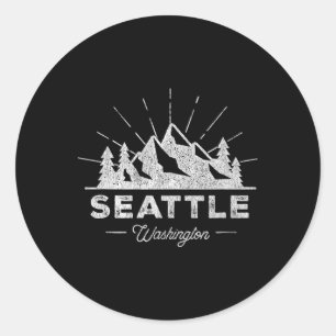 Seattle Washington Wa T Shirt Vintage Hiking Retro Classic Round Sticker